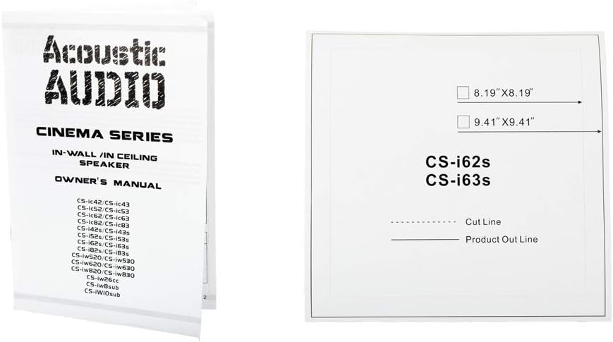 The instruction manual and a paper cutout template for the CSi63S speakers.