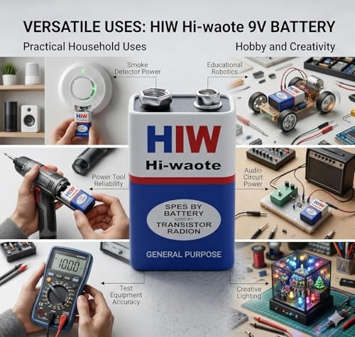 Image of Compatible with HW Hi-Watt 6F22 9V Battery for Transistor Radios Long-Lasting Non-Rechargeable Power Cell (1 Piece)
