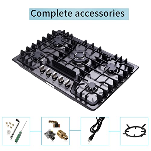 Anlyter 30 Inch Gas Cooktop, 5 Burners Built-In Gas Stovetop Stainless Steel Lpg/Ng Convertible Gas Stove Dual Fuel Sealed Gas Hob - Black #TOP6