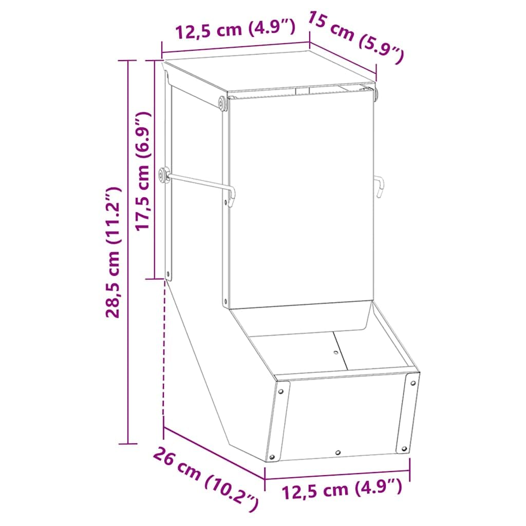 Comedero para conejos verde oliva de acero laminado en frío, 12,5 x 26 x 28,5 cm, resistente a la intemperie, para interior y exterior, con montaje en pared y práctico comedero para mascotas