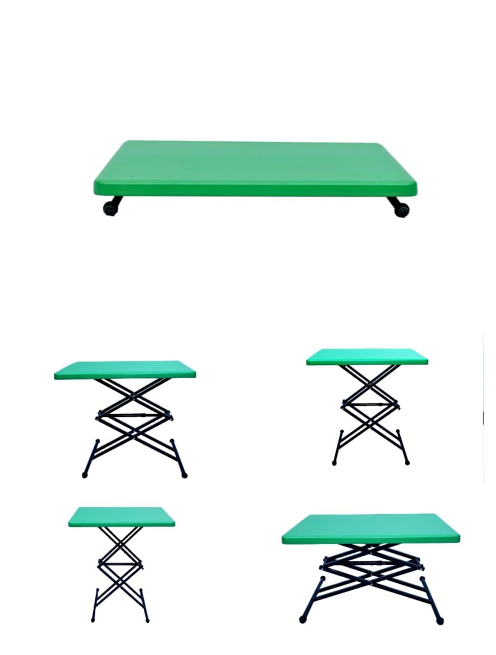 Space Magic Scissor Height-Adjustable Rectangular Multi-Purpose Contemporary Plastic Folding Table (Green)-image-15