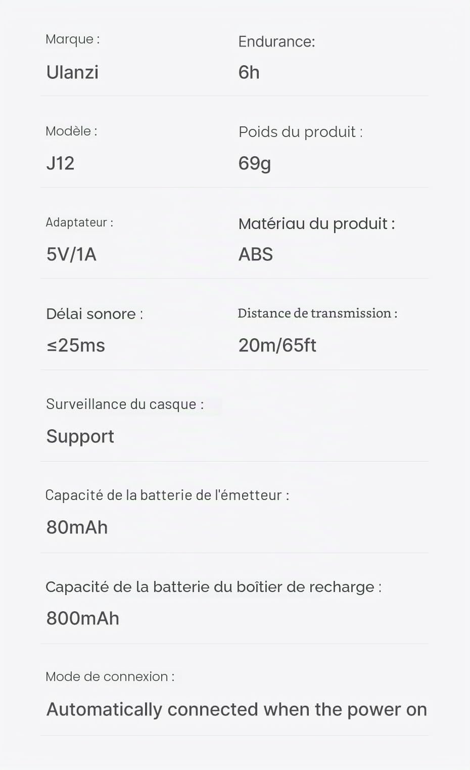 ULANZI J12 Micro Cravate sans Fil Lightning Noir