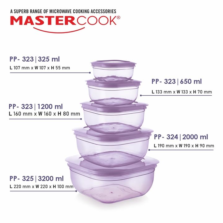 Image of Mastercook Airtight Square Food Storage Containers Set of 5, Lavender