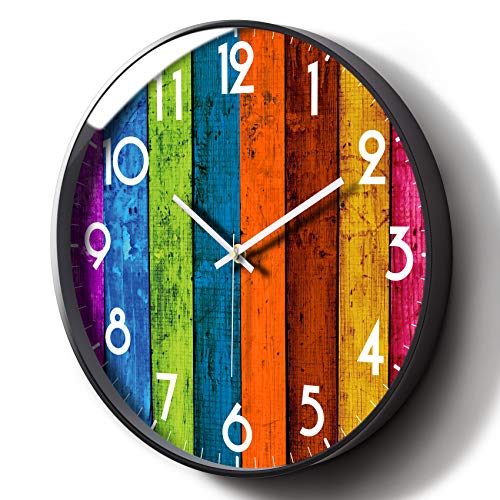 Silent Analogue Wall Clock Battery Operated, Colourful Non-Ticking Round for Bedroom/Living Room/Kitchen/Office (Colorful, 12inch)