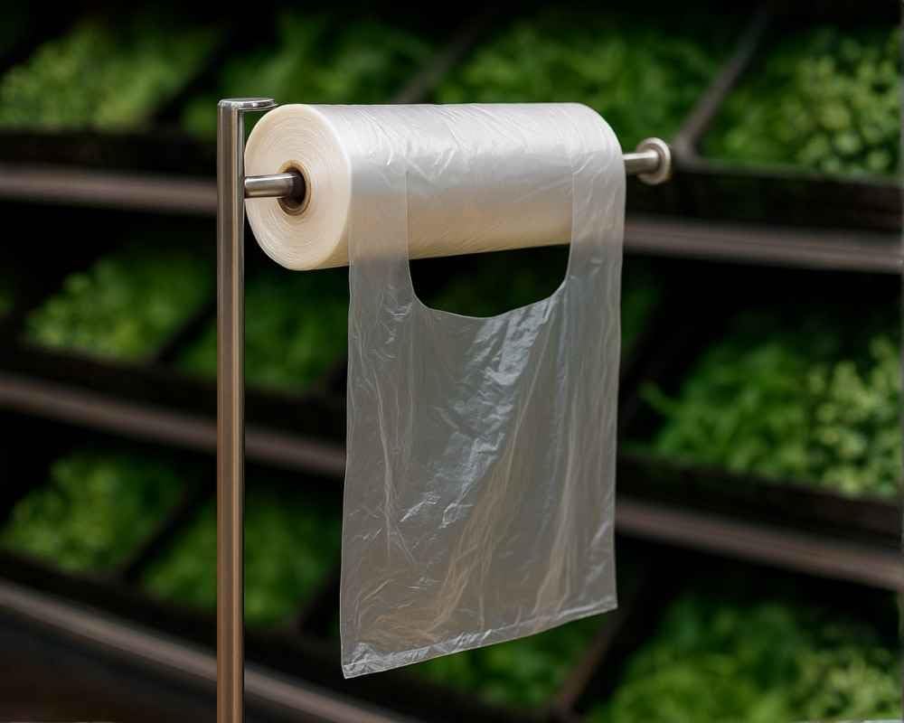 Knotenbeutel auf Rolle 22+12x48 cm Transparent 500 Tüten/Rolle lebensmittelecht Hemdchenbeutel für Obst und Gemüse (5 Rollen (2500 Tüten))