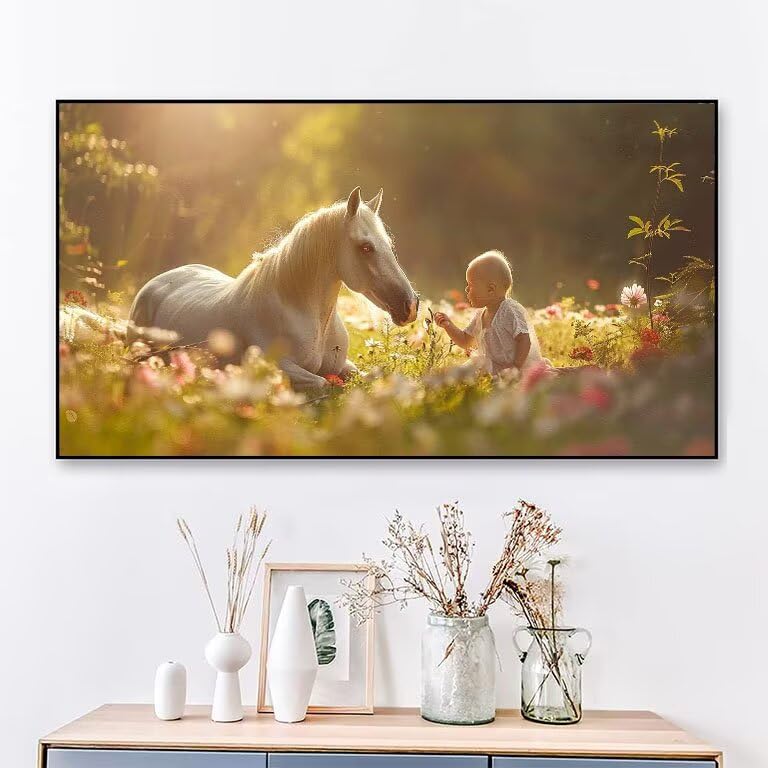 Kit complet broderie diamant cheval au soleil 55x110 cm, toile de qualité supérieure