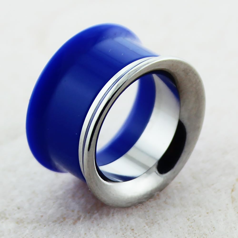 1 Piece of 2 Tone Solid Dark Blue Acrylic with 316L Surgical Steel Internally Threaded Ear Gauge Flesh Tunnel - Stretching - Gauge Ear Plug Body Piercing Jewelry