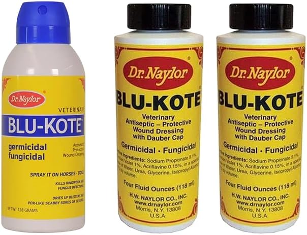 Dr. Naylor Blu-Kote Aerosol (128 Gram) - 1 + Dauber (4 oz.) - 2 - Fast Drying Antiseptic Wound Dressing Pack of 3