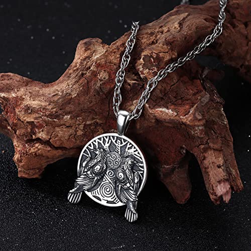 Friggem Collana Corvo Vichingo, 925 Argento Albero...