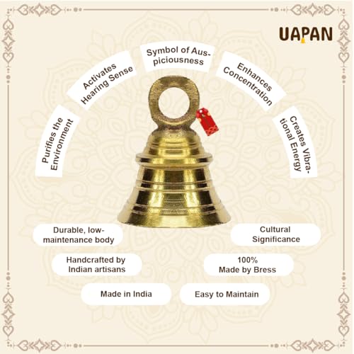 Image of UAPAN Brass Hanging Bell Home, Temple Decoration with J Hook Medium (2.5 Inch, Pack of 12)