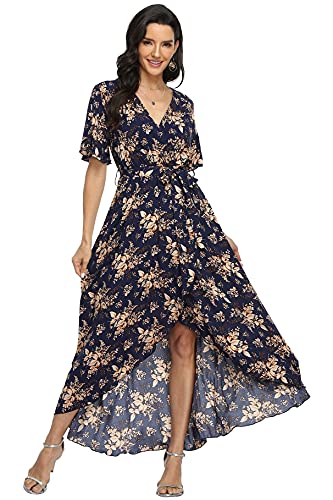 Image of VintageClothing Women's Wrap V Neck Floral Summer Dresses High Low Maxi Casual