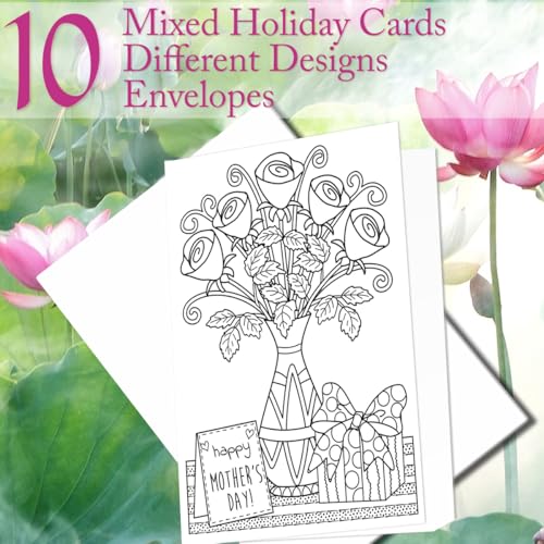 Image of Art Eclect Adult Coloring Cards for Easter, Mother's Day, Father's Day, Halloween and Thanksgiving, 10 cards to color and 10 White Envelopes (HolidayMix 10)
