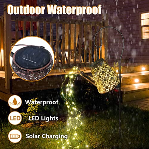 Watering Solar Can Lights, Outdoor Hanging Solar Powered Waterproof With Handle, Decorative Retro Metal Garden Decor Path Flickering Lights For Table Patio Yard Pathway Walkway With 45'' Shepherd Hook #TOP3