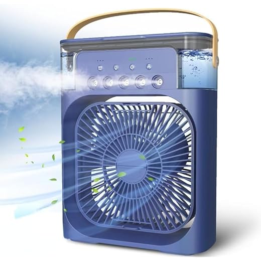 Drumstone (???? ?????????? ????????????????) Portable Mini Air Cooler Fan with LED Light ? 3 Speeds, 3 Mist Modes, Timer ? Personal AC Cooling Fan for Kitchen & Office ? Multicolor