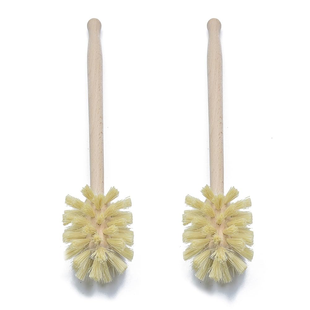 Hndhbfgrt 2X Toilet Brush, Wood Toilet Brush Made of Beechwood, Strong Jute Bristles with 360° Cleaning Power