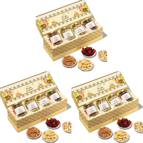 Image of Nutty Gritties Dry Fruits Gift Box 400g | Roasted Salted Almonds, Cashew Nuts, Pistachios, Mix Berries,(Each 100g) with Resealable Jar | Healthy Gourmet Snacks | Gift for Family & Corporate Gifting