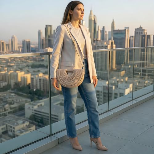 Image of Elegant Half Round Chinc Woven PU Leather Lou Top Handle Bag for Women Formal Evening Clutch Purses