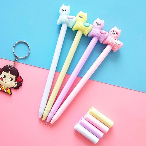 Miniatura 6 de Bolígrafo de gel de llama de alpaca de animales de dibujos animados, bolígrafos neutros, bonitos bolígrafos coloridos para la escuela, oficina,
