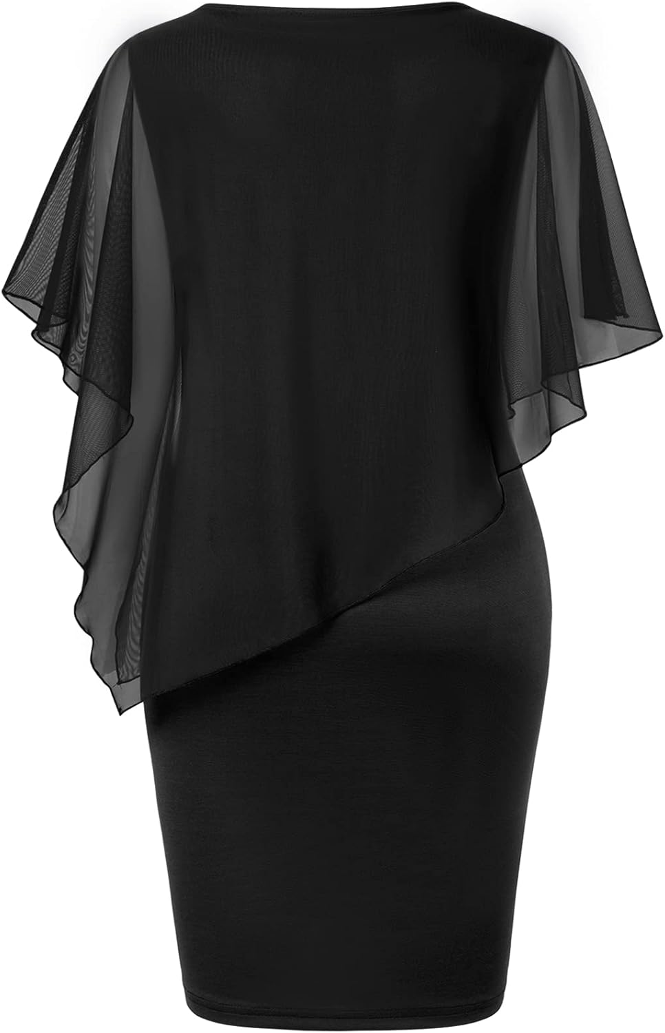SeSe Code Women's Mesh Cape Overlay Bodycon Knee Length Pencil Dress for Wedding Guest - Image 2