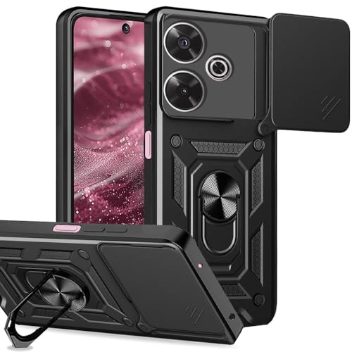 Image of AESTMO Tough Armor Redmi 13 5G / Poco M6 Plus 5G Bumper Back Case Cover | Ring Holder & Sliding Camera Shield Cover | 360 Degree Protection Back Case Cover for Redmi 13 5G / Poco M6 Plus 5G (Black)
