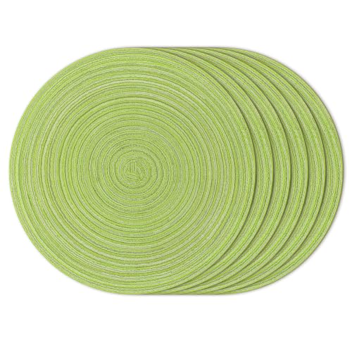Topotdor Round Placemats Set of 6,Washable Woven Table Mats,Green