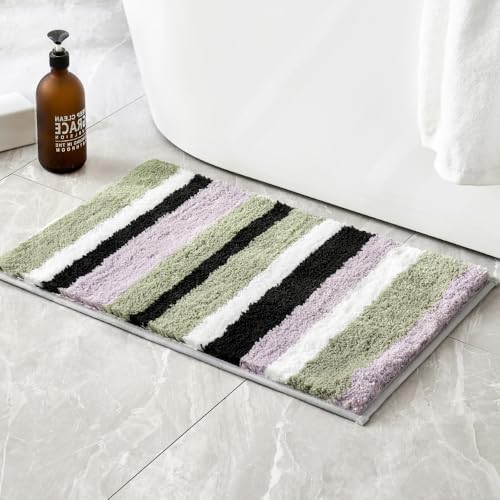 MIULEE Bath Mats Extra Soft Non Slip Absorbent Shower Mat Bathroom Rug Door Mat Inside Kitchen Rugs Carpet Washable for Bedroom Kitchen Entrance 17x24 Inch 40x60cm Purple and Grey