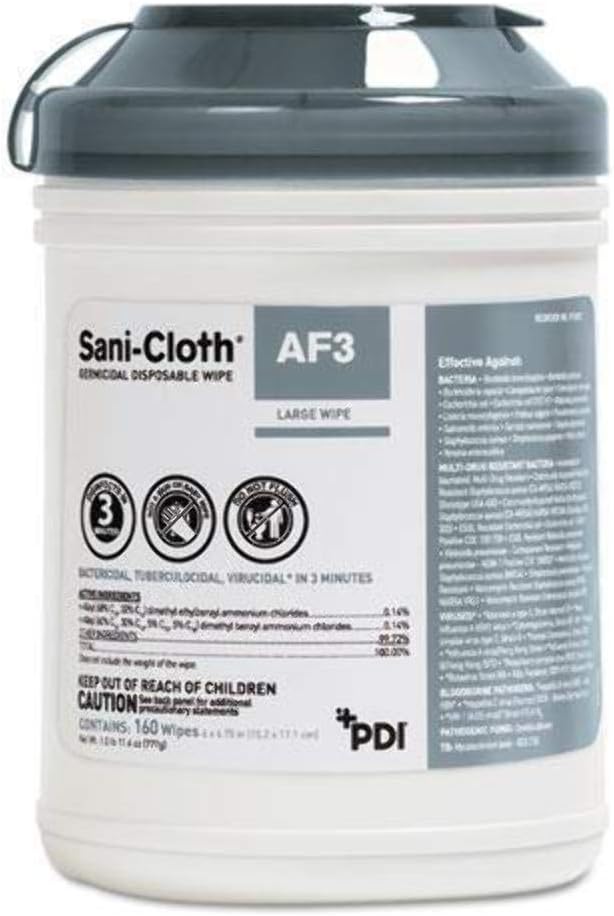 Sani-Cloth AF3, Surface Disinfecting Wipes, Fragrance Free, Alcohol-Free, Large Canister, 160 Wipes