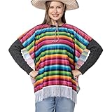 Lastclream Mexican Serape Poncho Costume for Women Cinco De Mayo Mexican Fiesta Ponchos for Adults and Kids (Colorful Adult Short Size)