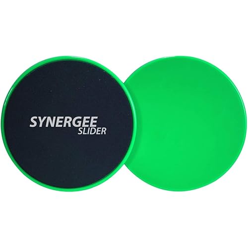 Synergee Core Sliders. Dual Sided Use on Carpet or Hardwood Floors. Abdominal Exercise Equipment