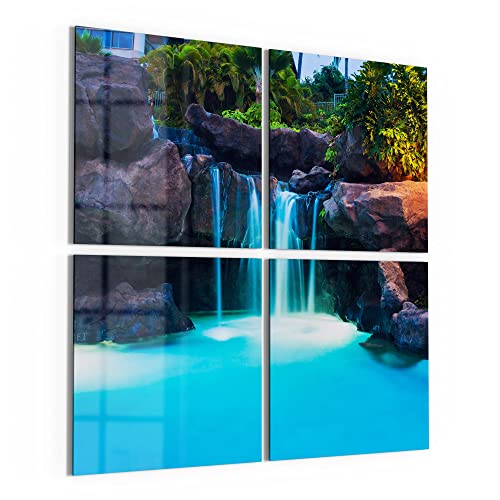 DEQORI Quadro in vetro acrilico | motivo serale sulle Hawaii | quadrato 4 pezzi 100 x 100 cm | grande decorazione XXL | decorazione da parete per soggiorno, camera da letto, corridoio e cucina |