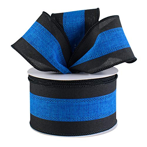 Image of Black and Blue Wired Ribbon - 2 1 /2 inch x 10 Yards, Police Support, Law Enforcement Appreciation, Thin Blue Line Awareness, Birthday, Anniversary, Fundraiser, Ceremony, Memorial, Father's Day