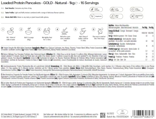 Protein Works | Loaded Protein Pancakes - GOLD Innovation, Premium Protein Pancake Mix, High Protein Breakfast, Low Sugar, Low Fat, Natürlich, 16 Portionen, 1kg