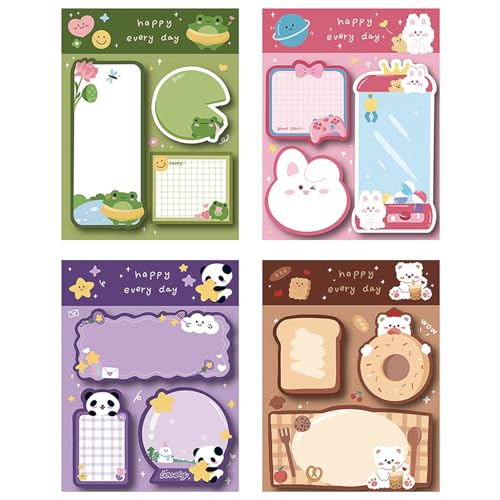 4 Pack Cute Sticky Notes Cartoon Animal Sticky Memo Pads Kawaii Small Self-Stick Memo Note Pad...