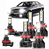 pfsynb Fits for Chevy Impala/Malibu 2006-2012 High Low Beam Fog Lights Bulbs Combo Pack, 6000K White Plug-and-Play Super Bright Lights Bulbs, with fans,IP68,50,000 +hours,No Errors,Pack of 6