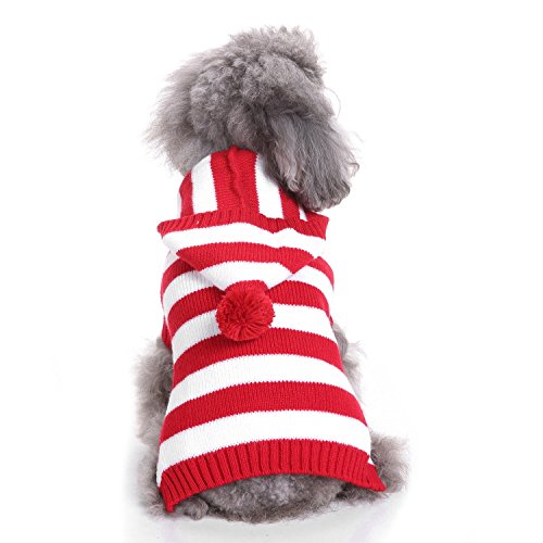 Tangpan Stripes Pet Dog Knit Pullover Hoodie Sweater Puppy Apparel(Red,L)