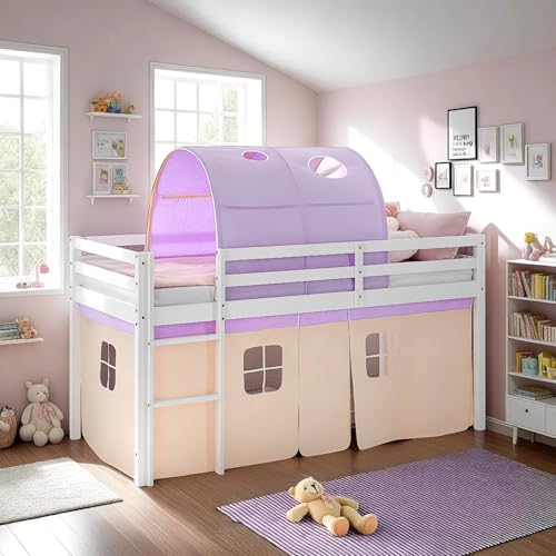 Homestyle4u Hochbett 90x200 Lila Kinderbett mit Rausfallschutz Vorhang Bett Kiefer massiv Betttunnel Lattenrost Homestyle4u Hochbett 90x200 Lila Kinderbett mit Rausfallschutz Vorhang Bett Kiefer massiv Betttunnel Lattenrost