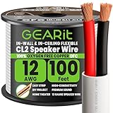 GEARit 12 Gauge Speaker Wire Cable,UL CL2 Rated 12 Gauge Wire 100ft,Copper Wire with Polarity Mark,Audio Cable for In-Wall Home Theater,Home,Car Stereo,Commercial Audio Systems,OFC(White,2-Conductors)