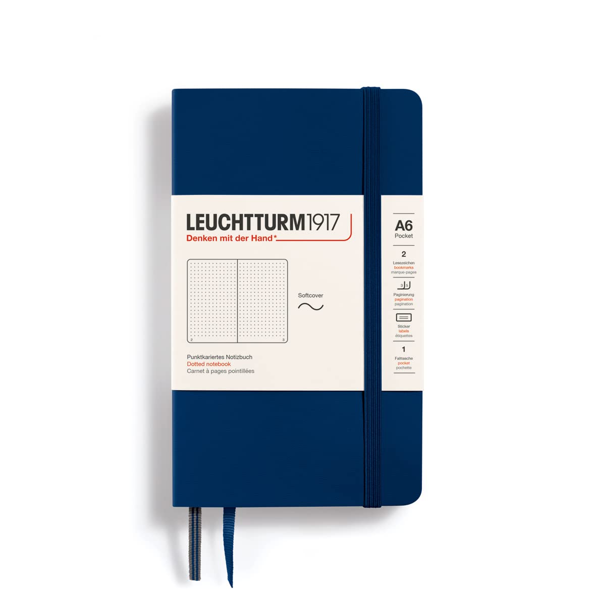 LEUCHTTURM1917 - Notebook Softcover Pocket A6-123 Numbered Pages for Writing and Journaling (Dotted, Navy)