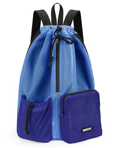 WANDF Swim Bag Mesh Drawstring Backpack with Wet Pocket Beach Bag for Swimming Pool Gym Workout Men...