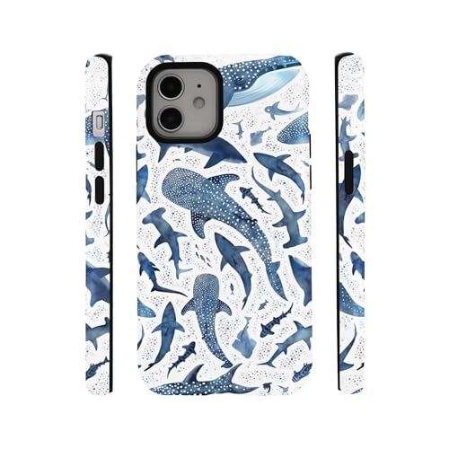 qizjio Cute Shark & Whale Phone Case – Aesthetic Ocean Animals Design, Soft Protective Cover for iPhone 11