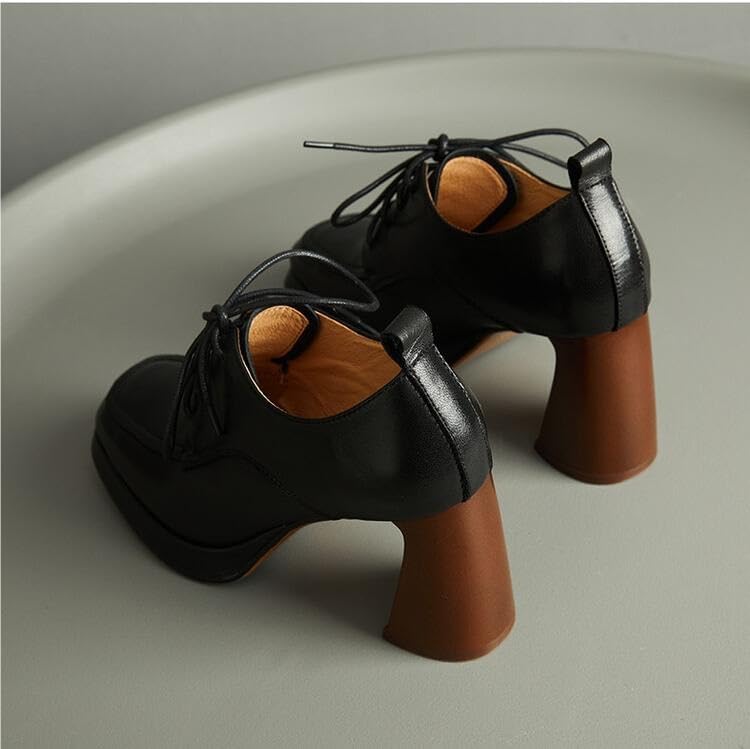 Women's Retro Thick Sole Chunky Heel Oxford Shoes Lace Up Square Toe Comfortable High Heels Ladies Dress Shoes2