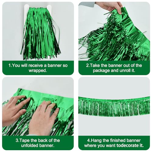 Image of BEISHIDA 3 Packs Metallic Foil Fringe Garland Green Wall Hanging Tinsel Fringe Banner for Halloween Christmas Car Floats Bridal Shower Wedding Birthday Easter Graduation Holiday Party Decoration 30 Ft