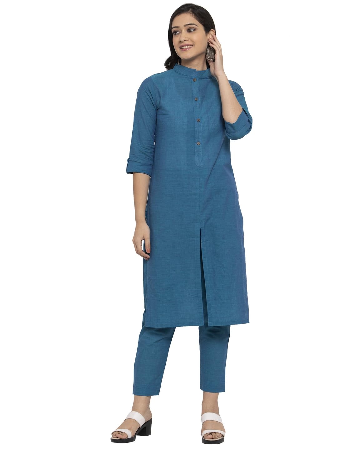 Blue Solid Cotton Women's Coord set-image-14