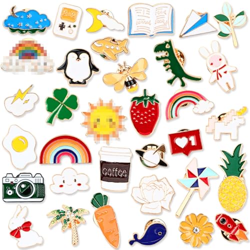 DTOFOOT 36PCS Cute Enamel Pins Bulk Mixed Cartoon Lapel Pins Set Assorted Funny Animal Plant Brooch Button Jewelry for Backpack Bags Hat Jacket Gifts