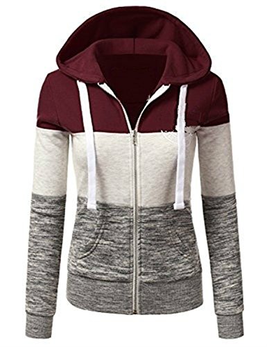 Showlovein Damen Fruhling Herbst Hoodies Kapuzenpullover Sweatshirt Oberteil Pullover Mode Gespleiste Farbe Casual Sport Hoodie Sweatjacke Cover