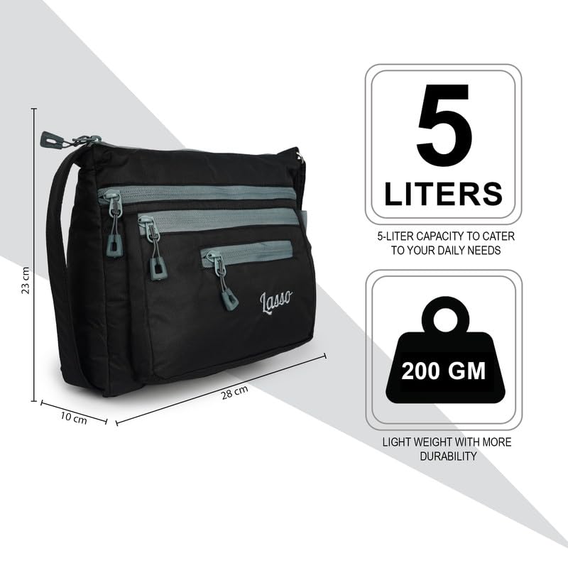 Image of Lasso Stylish Multi-Pocket Crossbody Waterproof Sling Bag For Women with Adjustable Strap | Stylish Ladies one side bag and purse for women & girls | 5 L Capacity & 5 Multiple Pockets with Zip