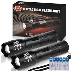 Zoomable LED Flashlights with 5 Modes: Valentines Day Birthday Gifts for Men Him Dad 2Pcs Flashlights Batteries Included Bright Tactical Torch High Lumens Outdoor Fishing Hiking Camping Essentials