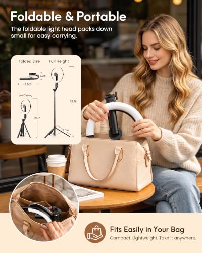 Image of Magnetic Ring Light with Stand and Phone Holder,10 inch Phone Tripod with Light