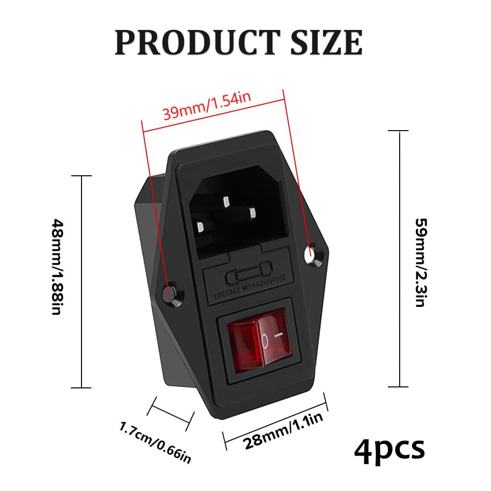 Presa di Alimentazione IEC 320 C14 da Pannello, Adattatore con Pulsante Rosso, Montaggio a Vite, Nero, AC 250V 10A, 3 Pin Presa di Alimentazione IEC 320 C14 da Pannello, Adattatore con Pulsante Rosso, Montaggio a Vite, Nero, AC 250V 10A, 3 Pin