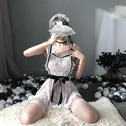 メイド服 コスプレ エロ 過激 エッチ な えろい ランジェリー ワンピース エプロン ベビードール メイド セクシー 可愛い 透け シースルー レディース 仮装 カチューシャ ミニスカート ホワイト - 画像2